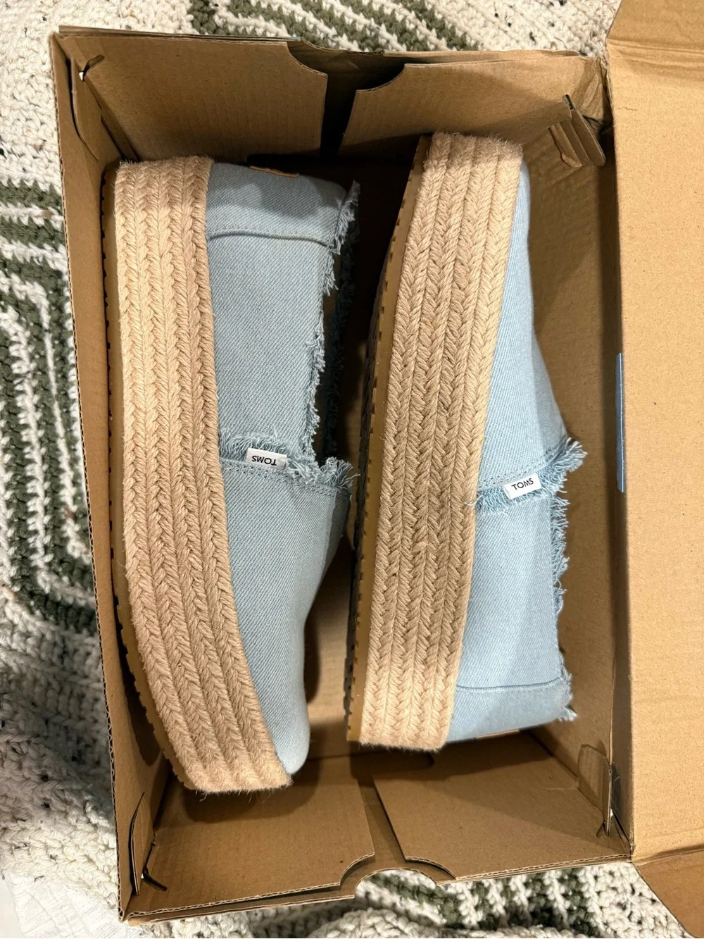 TOMS Light Blue Canvas Espadrille Platform Slip-On Shoes